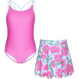 imagebeautyin Girls One Piece Swimsuit with Skirt Bathing Suit Crisscross Back Swimwear Size 814Pink