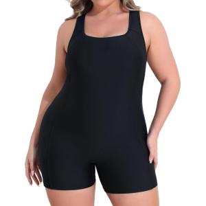 imagebeautyin Plus Size Swimsuit for Women Athletic Boyleg One Piece Bathing SuitBlack