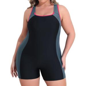 imagebeautyin Plus Size Swimsuit for Women Athletic Boyleg One Piece Bathing SuitGrayBlack