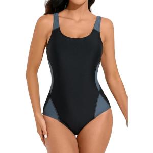 imagebeautyin Women One Piece Athletic Lap Swimming Competition Racing SwimsuitBlackGrey