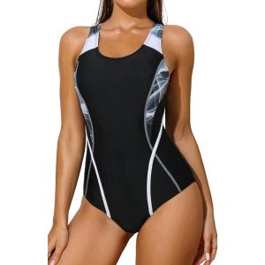 imagebeautyin Women One Piece Athletic Lap Swimming Competition Racing SwimsuitBlackWhiteNew