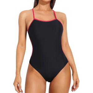 imagebeautyin Women One Piece Athletic Swimsuit Competition Bathing Suit Lap SwimmingBlackRed