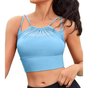 imagebeautyin Women Padded Mesh Bikini Top Only Crop Top Adjustable Straps Swim TopBlue