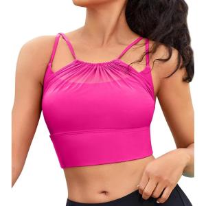 imagebeautyin Women Padded Mesh Bikini Top Only Crop Top Adjustable Straps Swim TopHot Pink