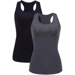 imagebeautyin Women Tank Top with Shelf Bra Racerback Workout Yoga Tops UndershirtBlack GreyShelf Bra