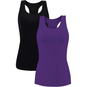 imagebeautyin Women Tank Top with Shelf Bra Racerback Workout Yoga Tops UndershirtBlack PurpleShelf Bra