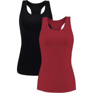imagebeautyin Women Tank Top with Shelf Bra Racerback Workout Yoga Tops UndershirtBlack RedShelf Bra