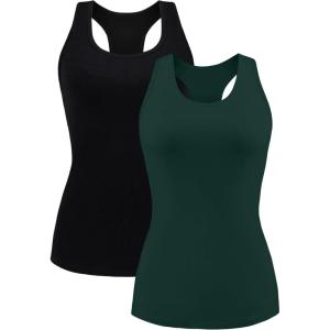imagebeautyin Women Tank Top with Shelf Bra Racerback Workout Yoga Tops UndershirtBlackDark Green