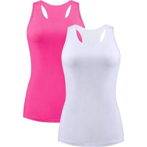 imagebeautyin Women Tank Top with Shelf Bra Racerback Workout Yoga Tops UndershirtWhite PinkShelf Bra