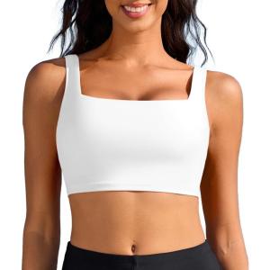 imagebeautyin Womens Bikini Top Square Neck Swim Top Quick Dry UPF 50 Padded Bathing SuitSolid White