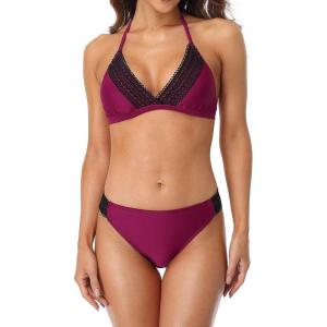 imagebeautyin Womens Crochet Lace Bikini Two Piece Triangle Swimsuit Bathing SuitsPurple