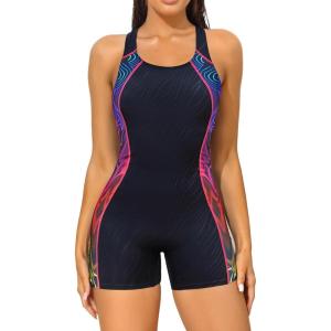 imagebeautyin Womens One Piece Swimsuits Boyleg Athletic Swimwear Conservative Training Bathing SuitsBlackRed