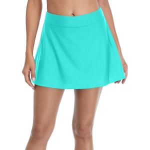 imagebeautyin Womens Solid Swim Skirt Buildin Brief Tummy Control Tankini BottomsAqua Green
