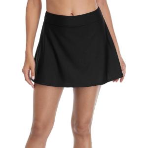 imagebeautyin Womens Solid Swim Skirt Buildin Brief Tummy Control Tankini BottomsBlackBasic