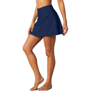 imagebeautyin Womens Solid Swim Skirt Buildin Brief Tummy Control Tankini BottomsHigh Waist Navy Blue