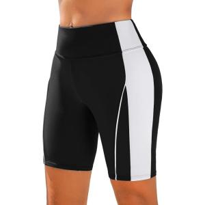 imagebeautyin Womens Swim Shorts High Waisted Quick Dry Swimsuit Bathing Suit BottomsBlack