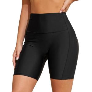 imagebeautyin Womens Swim Shorts High Waisted Quick Dry Swimsuit Bathing Suit BottomsSolid Black