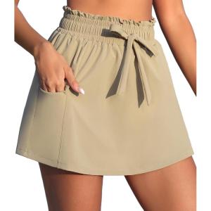 imagebeautyin Womens Swim Shorts High Waisted Swimming Bottoms with Side PocketsKhaki
