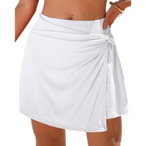 imagebeautyin Womens Swim Skirt High Waisted Tummy Control Twisted Waist Pleated Swimsuit Bathing Suit BottomsWhite
