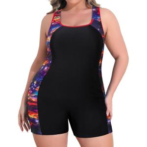 imagebeautyin Plus Size Swimsuit for Women Athletic Boyleg One Piece Bathing SuitBlackRed Printed