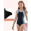 imagebeautyin Girls Swimsuit Athletic One Piece Practice Swimwear Competition Bathing SuitBlackBlue Wave