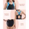 imagebeautyin Girls Swimsuit Athletic One Piece Practice Swimwear Competition Bathing SuitBlackBlue Wave