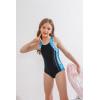 imagebeautyin Girls Swimsuit Athletic One Piece Practice Swimwear Competition Bathing SuitBlackBlue Wave