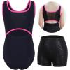 imagebeautyin Gymnastics Leotards for Girls with Shorts Ballet Dance Unitards BiketardsBlackPurple