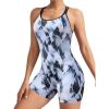 imagebeautyin Boyleg Swimsuits for Women Athletic One Piece Bathing Suit Crisscross Back SwimwearGrayBlack