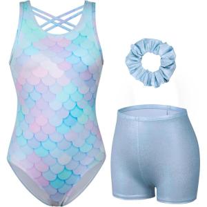 imagebeautyin Gymnastics Leotards for Girls Dance Unitards Shorts Outfits ActivewearBaby BlueFish Scale