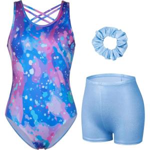 imagebeautyin Gymnastics Leotards for Girls Dance Unitards Shorts Outfits ActivewearBlueRandom Color