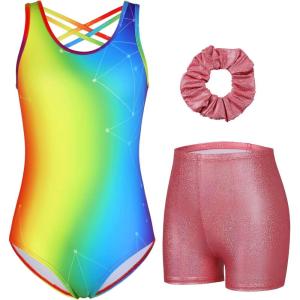 imagebeautyin Gymnastics Leotards for Girls Dance Unitards Shorts Outfits ActivewearColorfulRainbow
