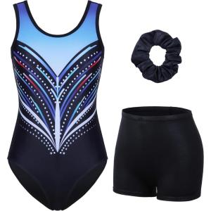 imagebeautyin Gymnastics Leotards for Girls with Shorts Ballet Dance Unitards BiketardsBlackMulticolor