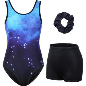 imagebeautyin Gymnastics Leotards for Girls with Shorts Ballet Dance Unitards BiketardsBlackStarry Sky