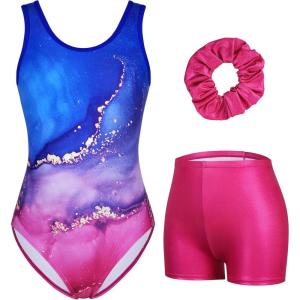 imagebeautyin Gymnastics Leotards for Girls with Shorts Ballet Dance Unitards BiketardsGradient BluePurple