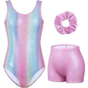 imagebeautyin Gymnastics Leotards for Girls with Shorts Ballet Dance Unitards BiketardsPinkMulticolor