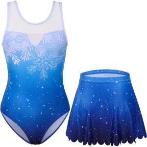imagebeautyin Gymnastics Leotards for Girls with Skirt Sleeveless Ballet Dance Dress Outfit 410 YearsBlue  Snowflake