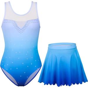 imagebeautyin Gymnastics Leotards for Girls with Skirt Sleeveless Ballet Dance Dress Outfit 410 YearsPrint  Diamond