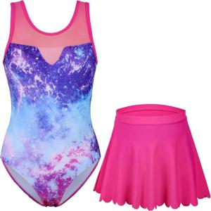 imagebeautyin Gymnastics Leotards for Girls with Skirt Sleeveless Ballet Dance Dress Outfit 410 YearsPure  Galaxy