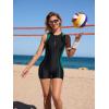 imagebeautyin Athletic One Piece Boyleg Swimsuits Women Front Zip Sport Bathing SuitGreenBlack