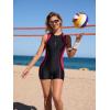 imagebeautyin Athletic One Piece Boyleg Swimsuits Women Front Zip Sport Bathing SuitRedBlack