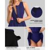 imagebeautyin Womens One Piece Swim Dress Athletic Swimsuits Modest Bathing Suit 2026 Zip Up SwimdressNavyPink
