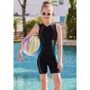 image:imageBeautyIn Girls Swimsuit Boyleg One Piece Bathing Suit Zip Up Teen Practice Swimwear Size 716BlackBlue