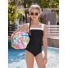 image:imagebeautyin Girls Swimsuit One Piece Bathing Suits Retro Square Neck Ruched Adjustable Strap Swimwear 716YBlack