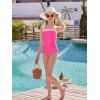 image:imagebeautyin Girls Swimsuit One Piece Bathing Suits Retro Square Neck Ruched Adjustable Strap Swimwear 716YPink
