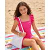 image:imagebeautyin Girls Swimsuit One Piece Ruffle Ruched Bathing Suit Adjustable Strap Swimwear for Teen GirlsHot Pink