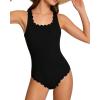 image:imageBeautyIn Girls Swimsuit Scalloped Ribbed One Piece Bathing Suit Adjustable Straps Teen SwimwearBlack