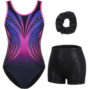 image:imagebeautyin Gymnastics Leotards for Girls Dance Unitards Biketards Activewear with ShortsBlackPurple