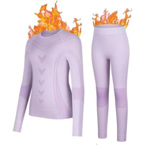 image:imagebeautyin Thermal Underwear for Kids Athletic Thermals Top and Bottom Set Boys Girls Long Johns Set Winter Base LayerPurple
