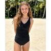 image:imagebeautyin Girls Swimsuit 2 Piece Criss Cross Tankini Sets V Neck Ruched Bathing Suit Adjustable Straps Teen SwimwearBlack